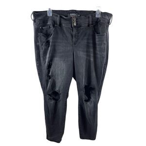 Torrid Denim Premium Luxe Stretch Distressed Ankle Skinny Jeans 24R Black Wash
